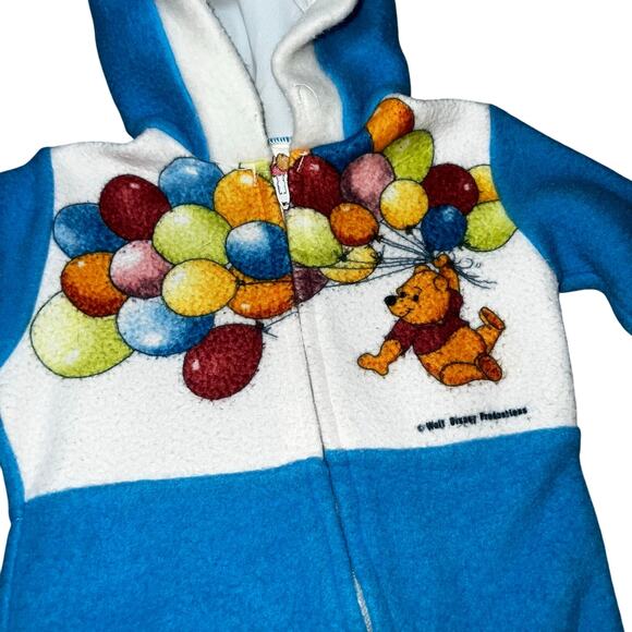 Vintage Disney Winnie the Pooh with balloons bear blue one piece footed hood PJ - Picture 6 of 8